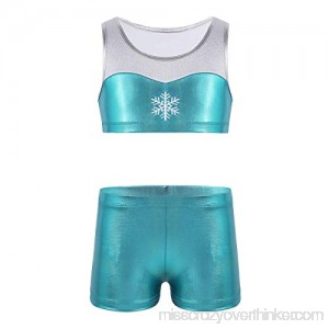 inlzdz Kids Girl's 2pcs Tankini Blue Snowflake Crop Top with Booty Shorts Gymnastics Leotard Dancewear Swimsuit B07K65F15K